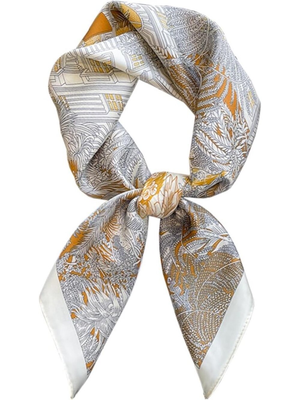 Women's  Beige Jungle Mulberry Square Scarf Hair Digital Printed Headscarf Silk